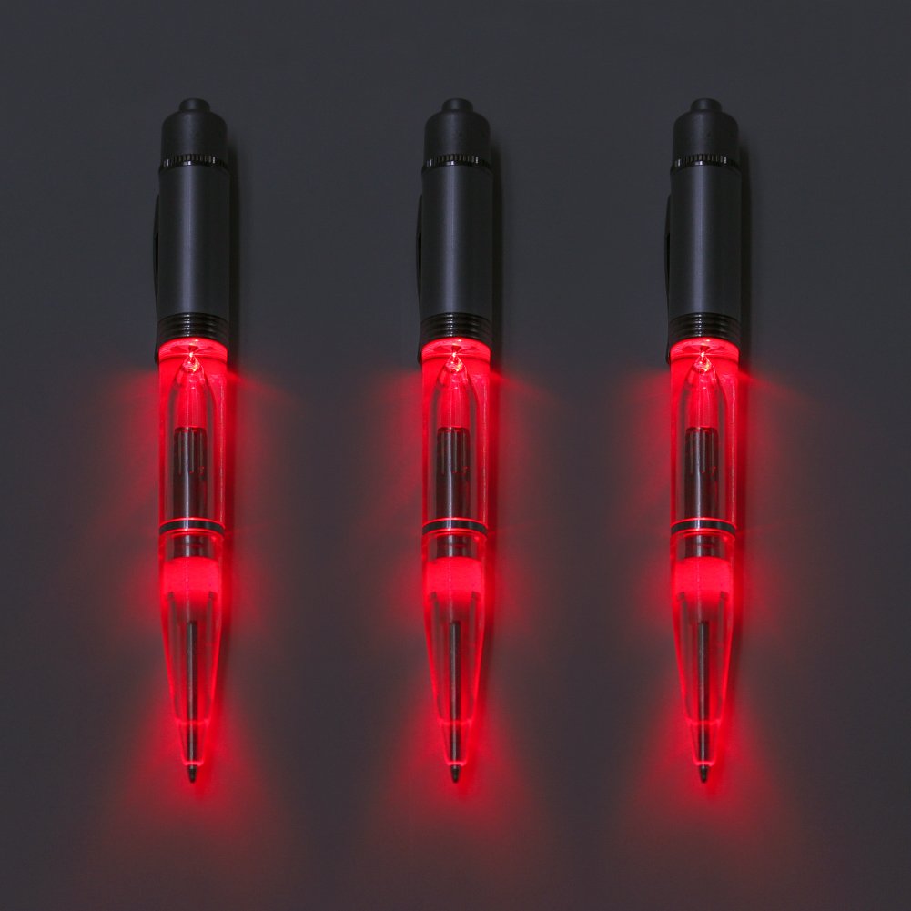 Glovion Led Light Pen,Penlight for Nighttime Writing -Red- Pack of 3 Pens