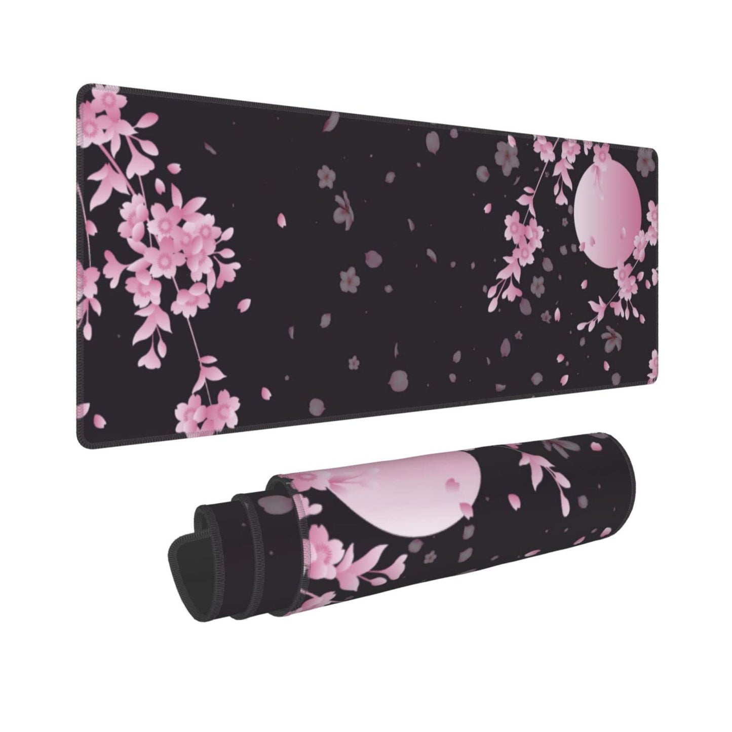Japanese Cherry Blossom Black Pink XXL XL Large Gaming Mouse Pad for Desk, Non-Slip Long Extended