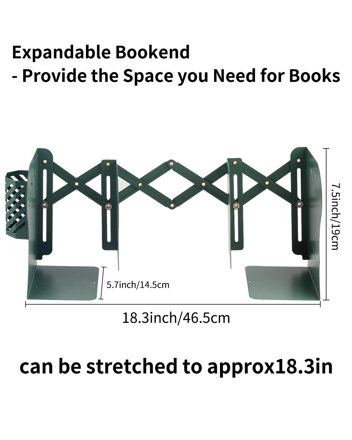 MSDADA Adjustable Bookends, Book Ends for Heavy Books, Expandable Book Organizer with Pen Holder