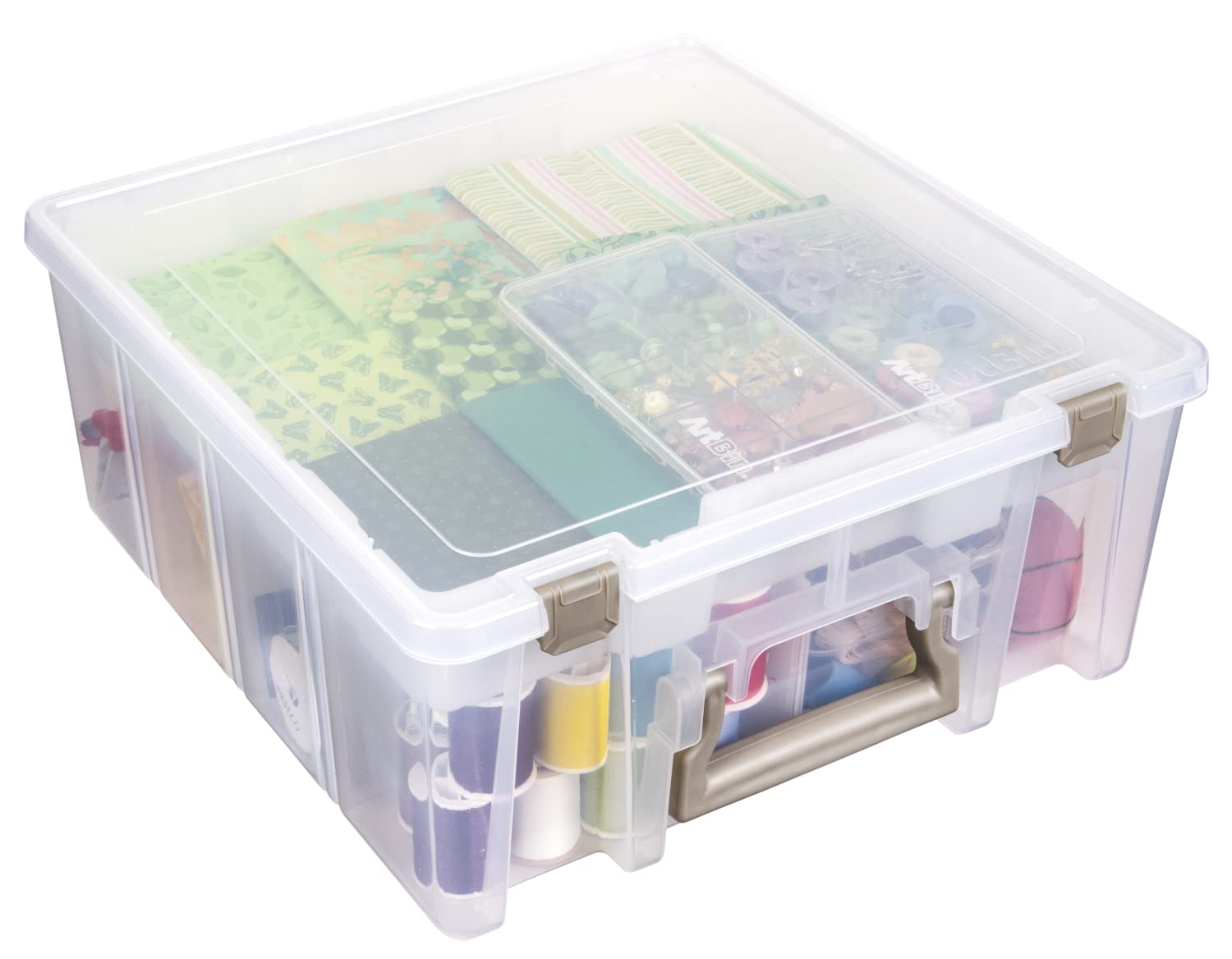 ArtBin 6899AZ Super Satchel Double Deep with Lift-Out Tray Storage Container, Portable Arts &