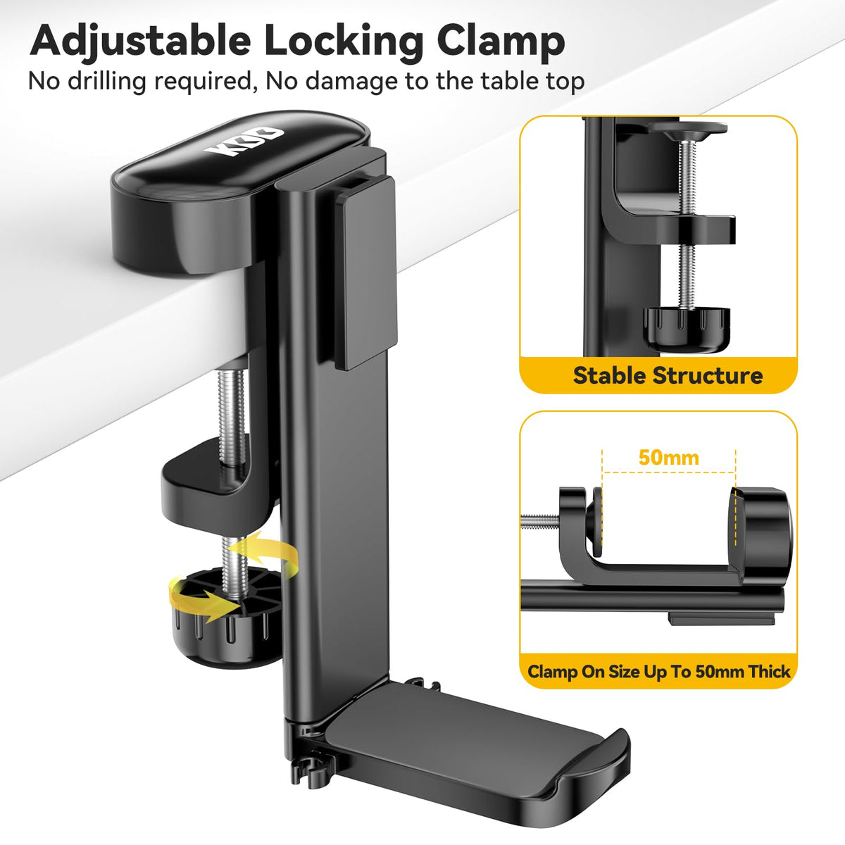 KDD 4 in 1 Desk Cup Holder - Clamp on Under Desk Headphone Hanger - Rotating Headphone Holder