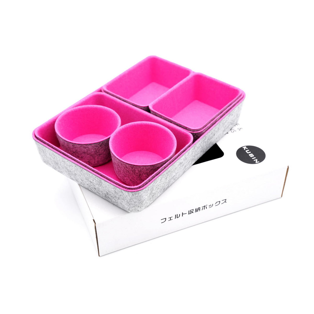 Welaxy Drawer organizer bins felt tray desk storage dividers 7pc Hot pink