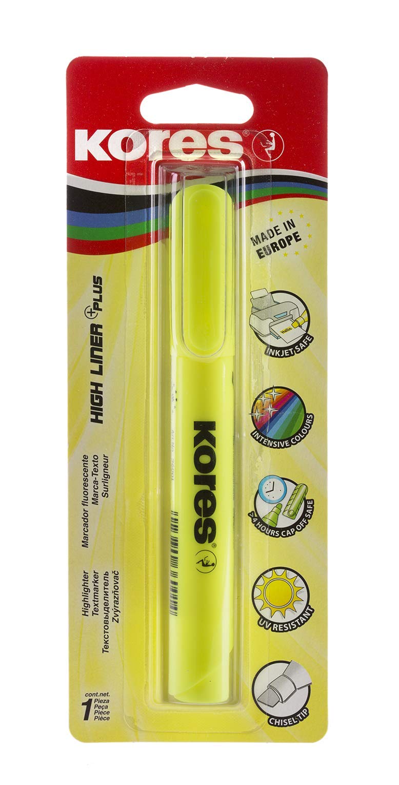 Kores - Yellow Fluorescent Highlighter Pen - High Liner Plus, Fluorescent, Water Based-Ink