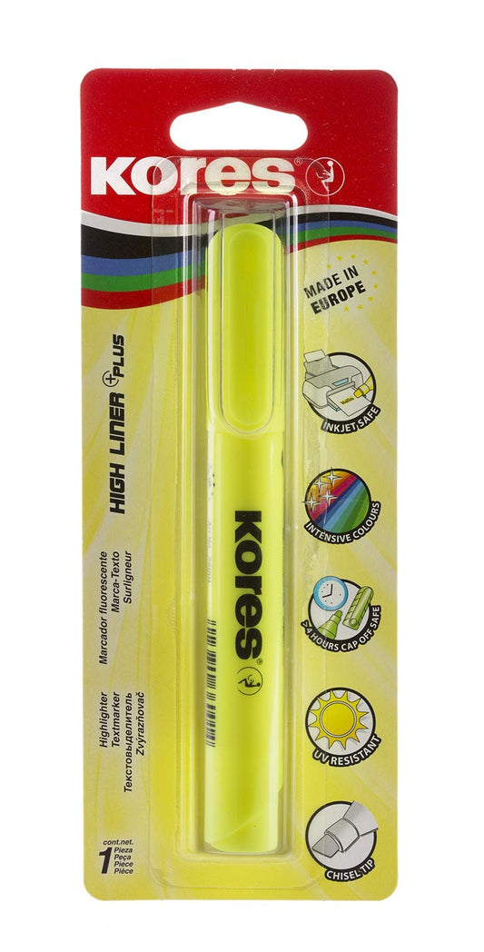 Kores - Yellow Fluorescent Highlighter Pen - High Liner Plus, Fluorescent, Water Based-Ink