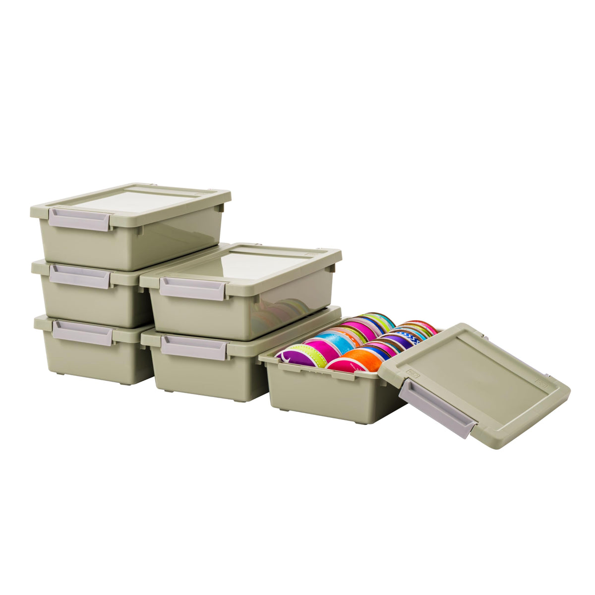 IRIS USA Storage Bins with Lids |Made in USA| 2 Qt - (6-Pack) - Sage Green