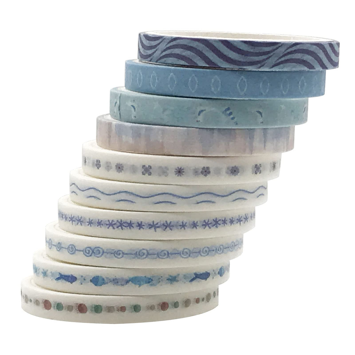 ZMLSED Vintage Pattern 5mm Wide Skinny Washi Tapes Set, 10 Rolls Blue Japanese Masking Decorative