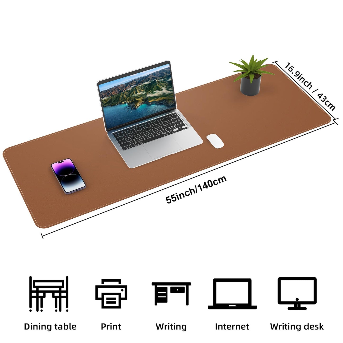 AFIING Cork Desk Mat 55" x 17", Dual-Sided Natural Cork & PU Leather Desk Pad, Non-Slip Waterproof
