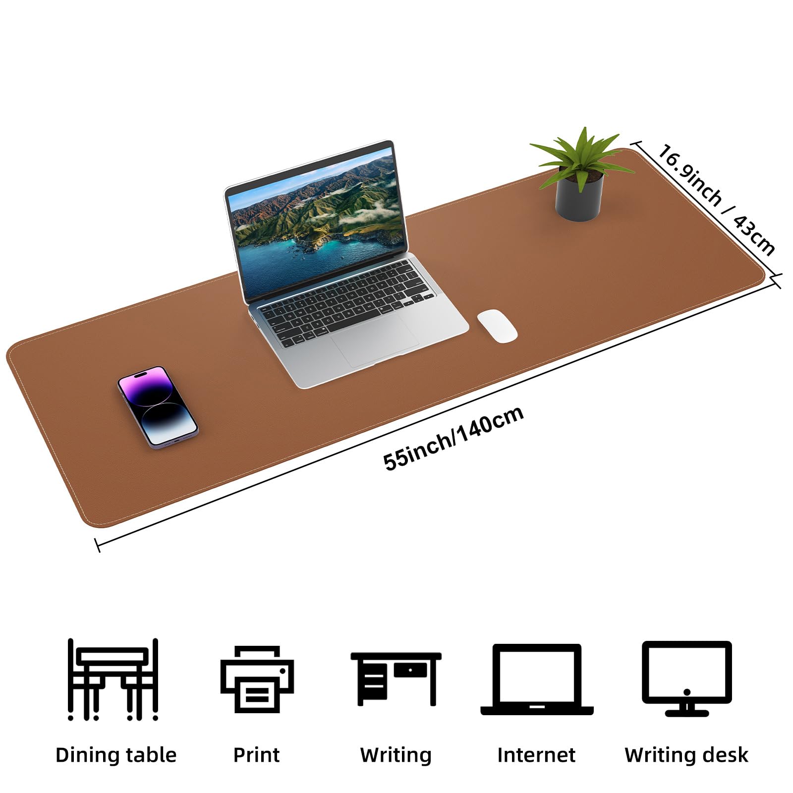 AFIING Cork Desk Mat 55" x 17", Dual-Sided Natural Cork & PU Leather Desk Pad, Non-Slip Waterproof