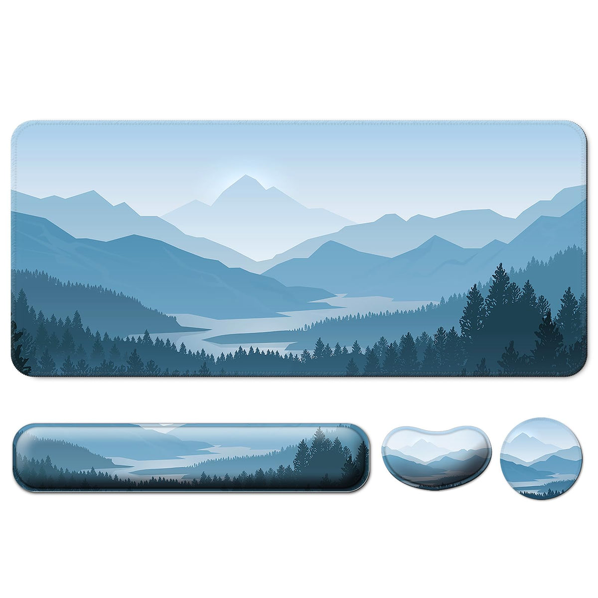 4 in 1 Mouse Pad and Keyboard Wrist Rest,Large Desk Mat,Coaster Set-Forest