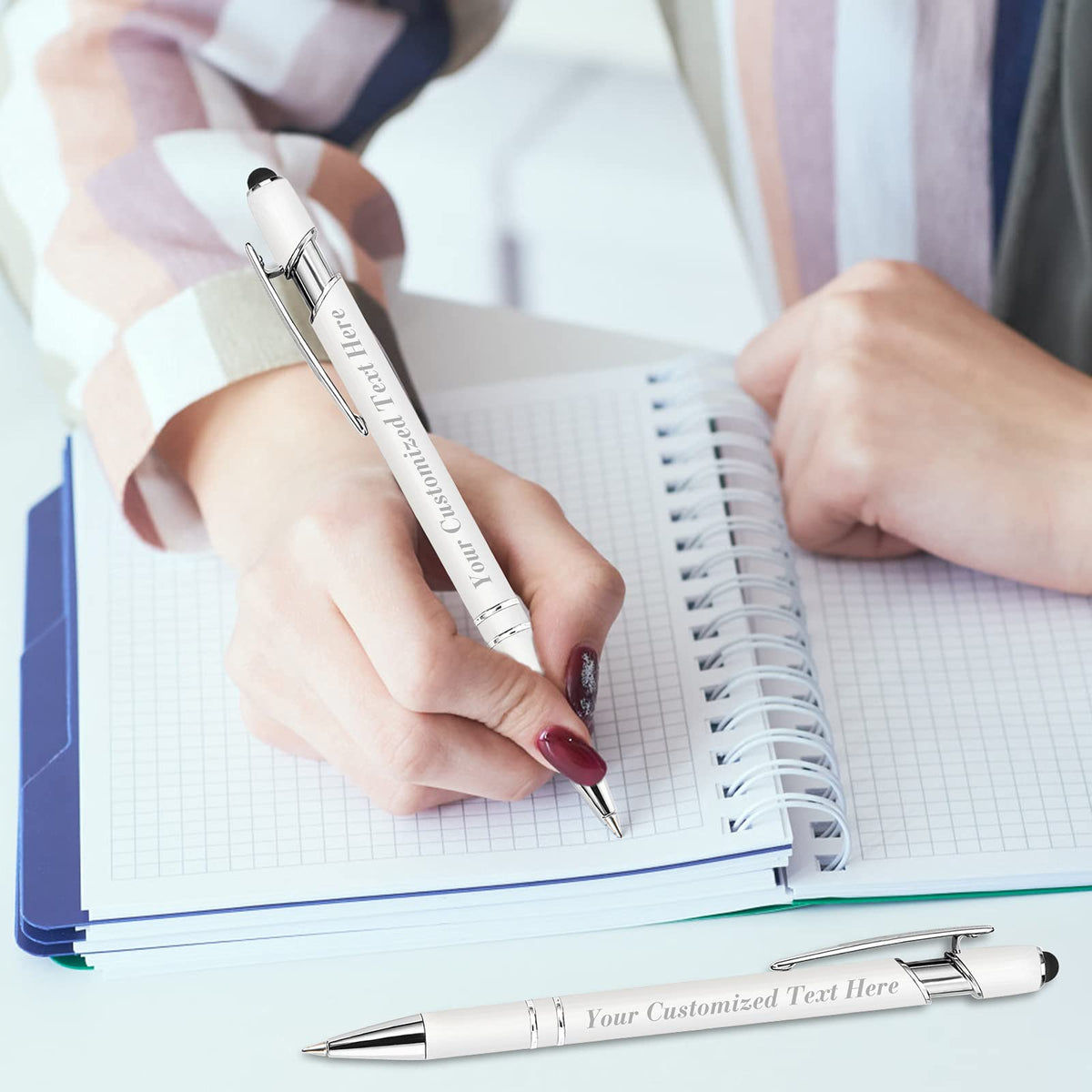 SeeWeLove 10 Pcs Personalized Pens in Bulk with Stylus Tip - Custom Rose Gold Pens with Name 0.5 mm