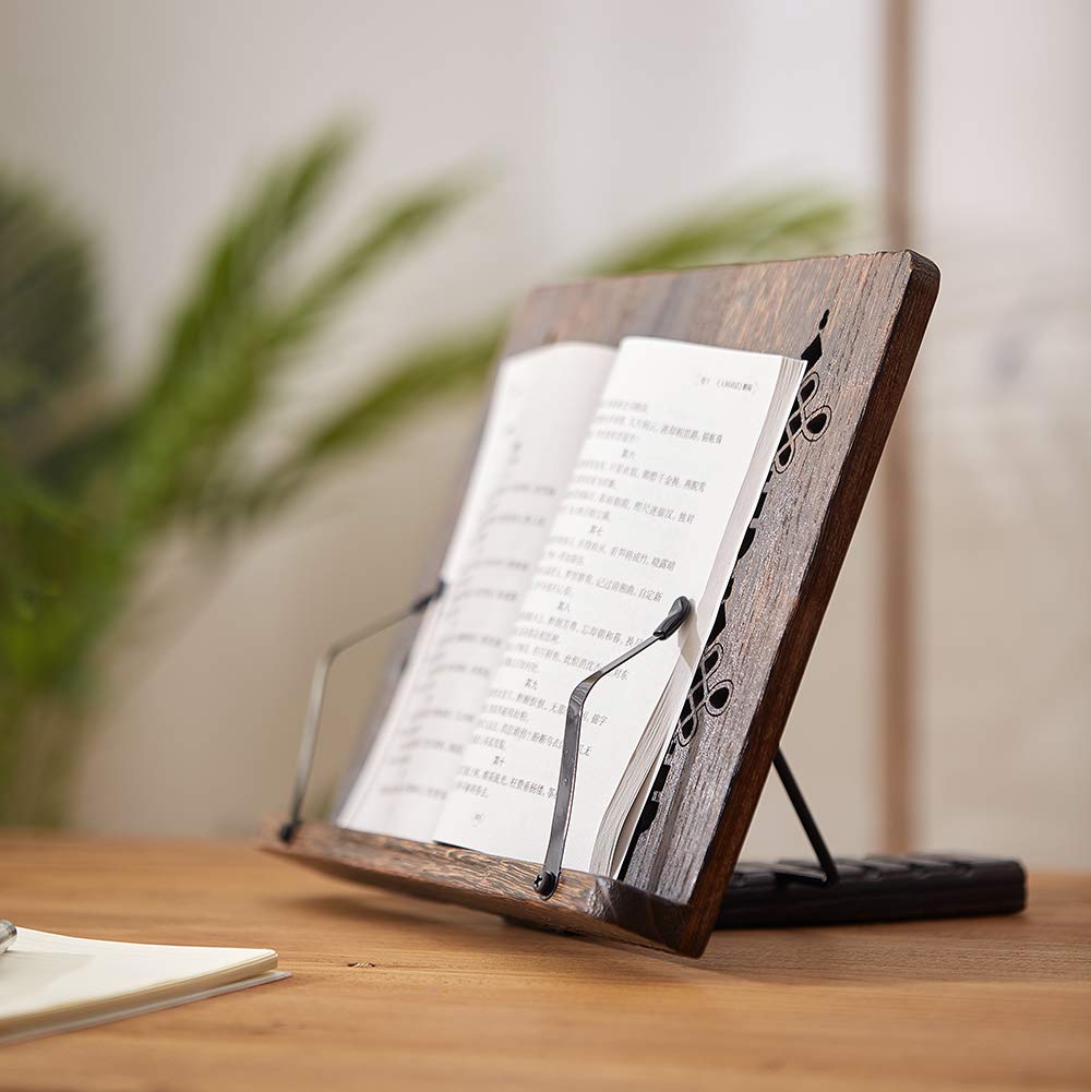 SINOBEST Book Stand with Page Clips, Foldable Reading Rest Holder, Portable Desk Bookrest