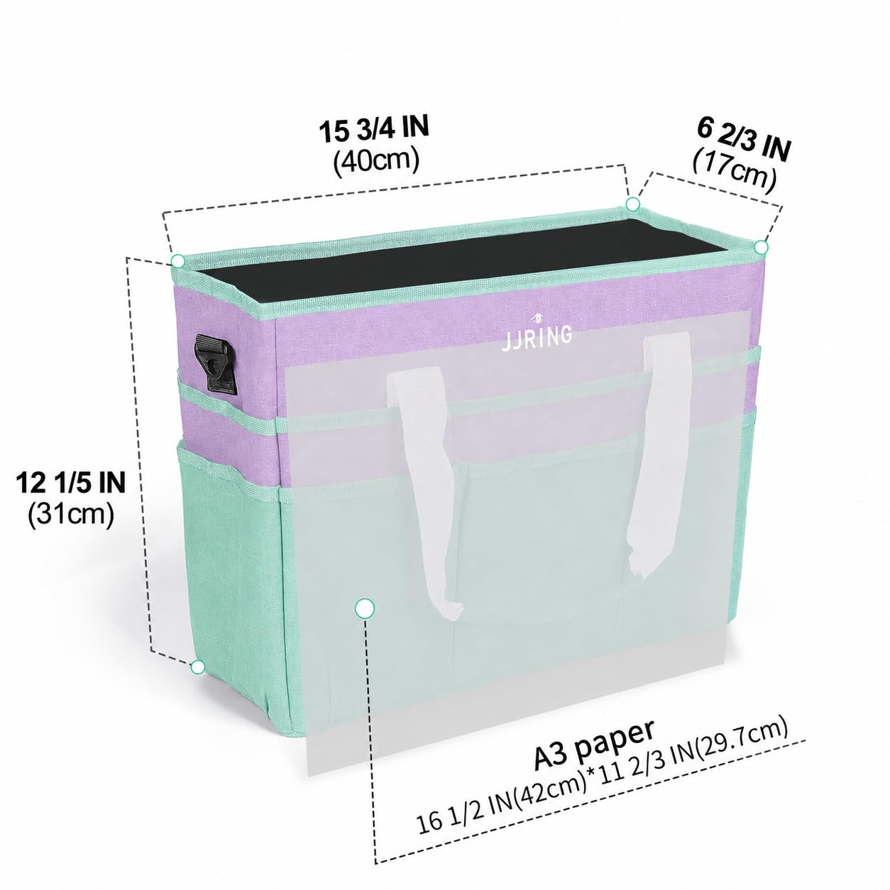 JJRING Craft Organizer Tote Bag Large Art Storage Caddy Green and Purple