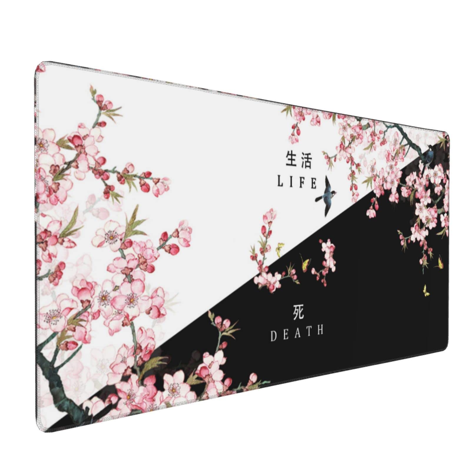 XXL Large Gaming Mouse Pad, Pink Sakura Death Life Extended Desk Pad Non-Slip Rubber Base