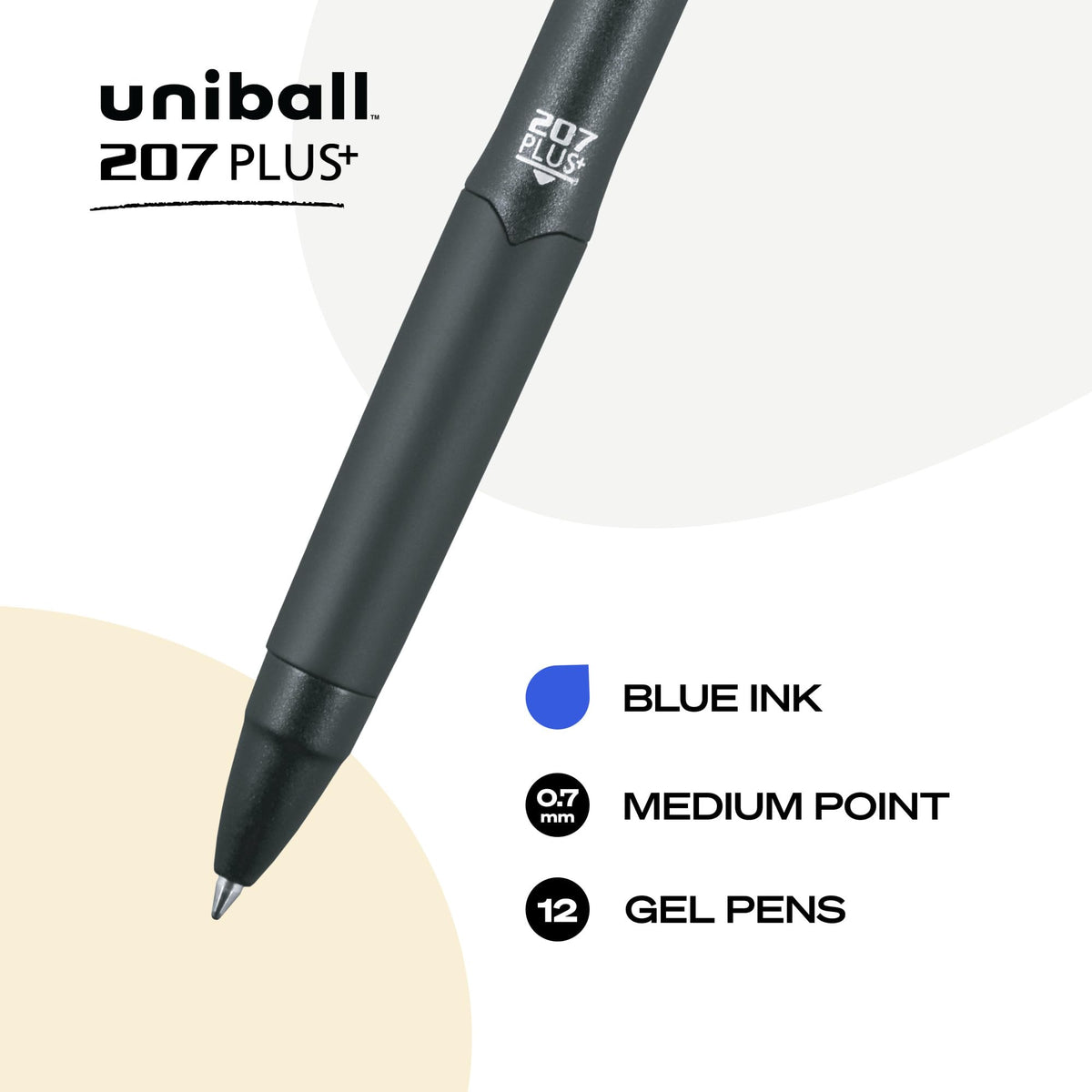 uniball™ 207 Plus+ Gel Pens, Blue Ink, 0.7mm Medium Point, 12 Count