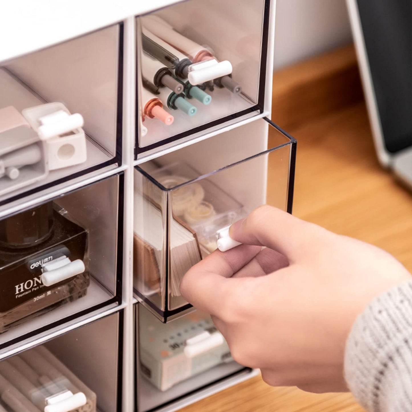 Desk Drawer Organizer, Stackable Storage Drawers, Plastic Compact Desk Storage Box Great for Office