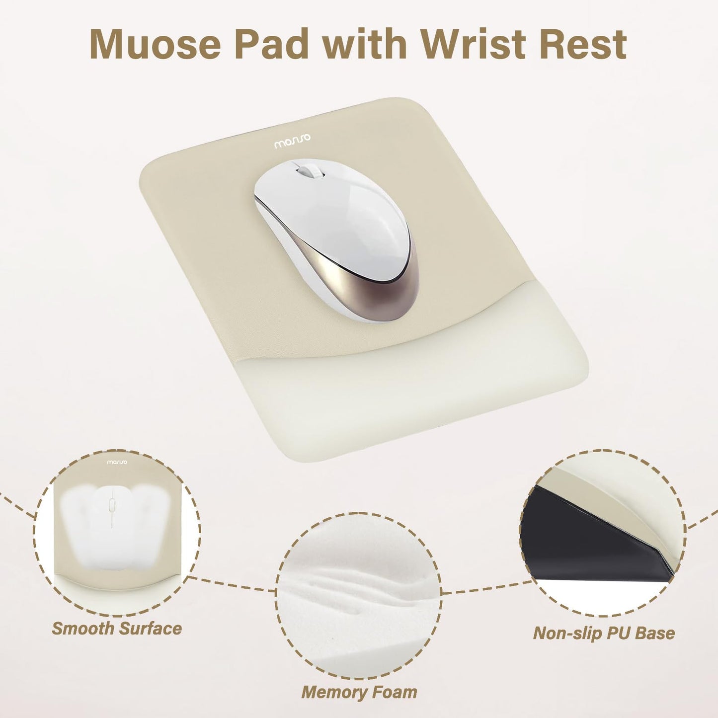 MOSISO Wrist Rest Support Mouse Pad & Keyboard Set, Khaki