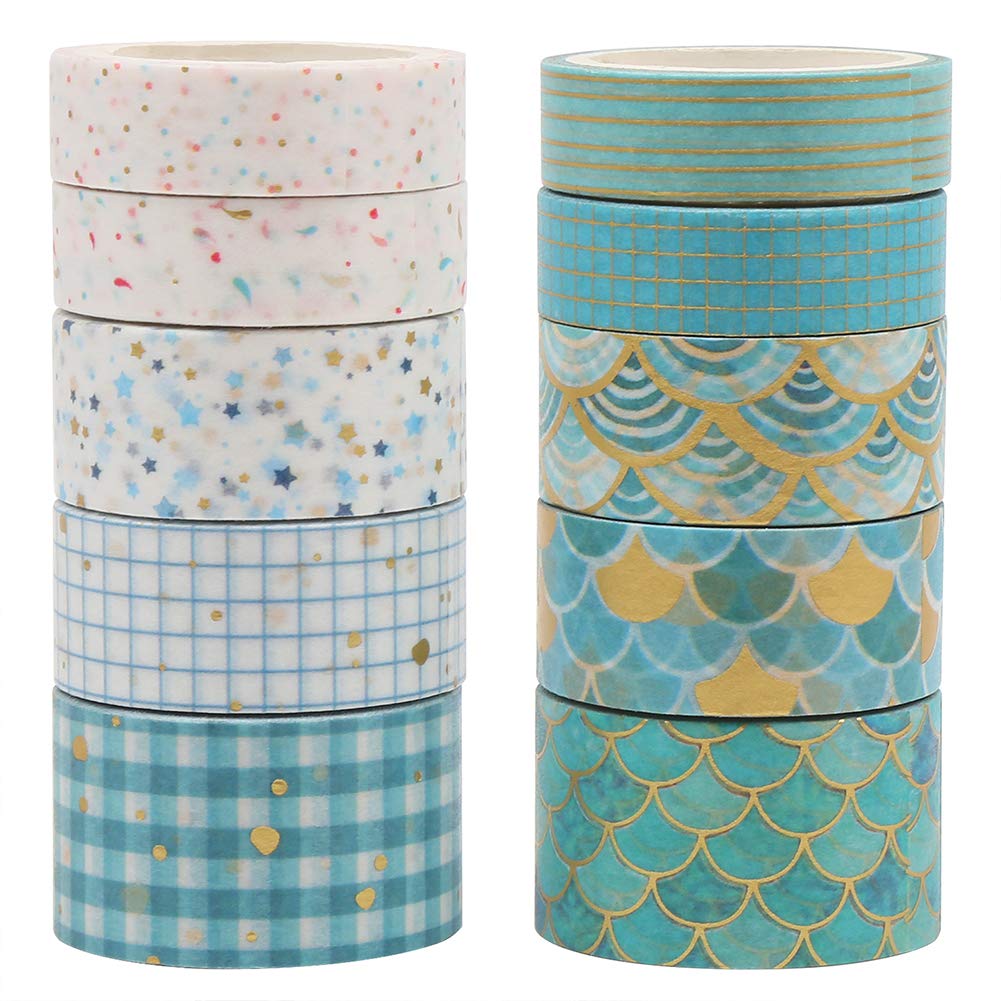 CCINEE 10 Rolls Washi Tape Set,Gold Foil Decorative Masking Tapes for Bullet Journal Planner