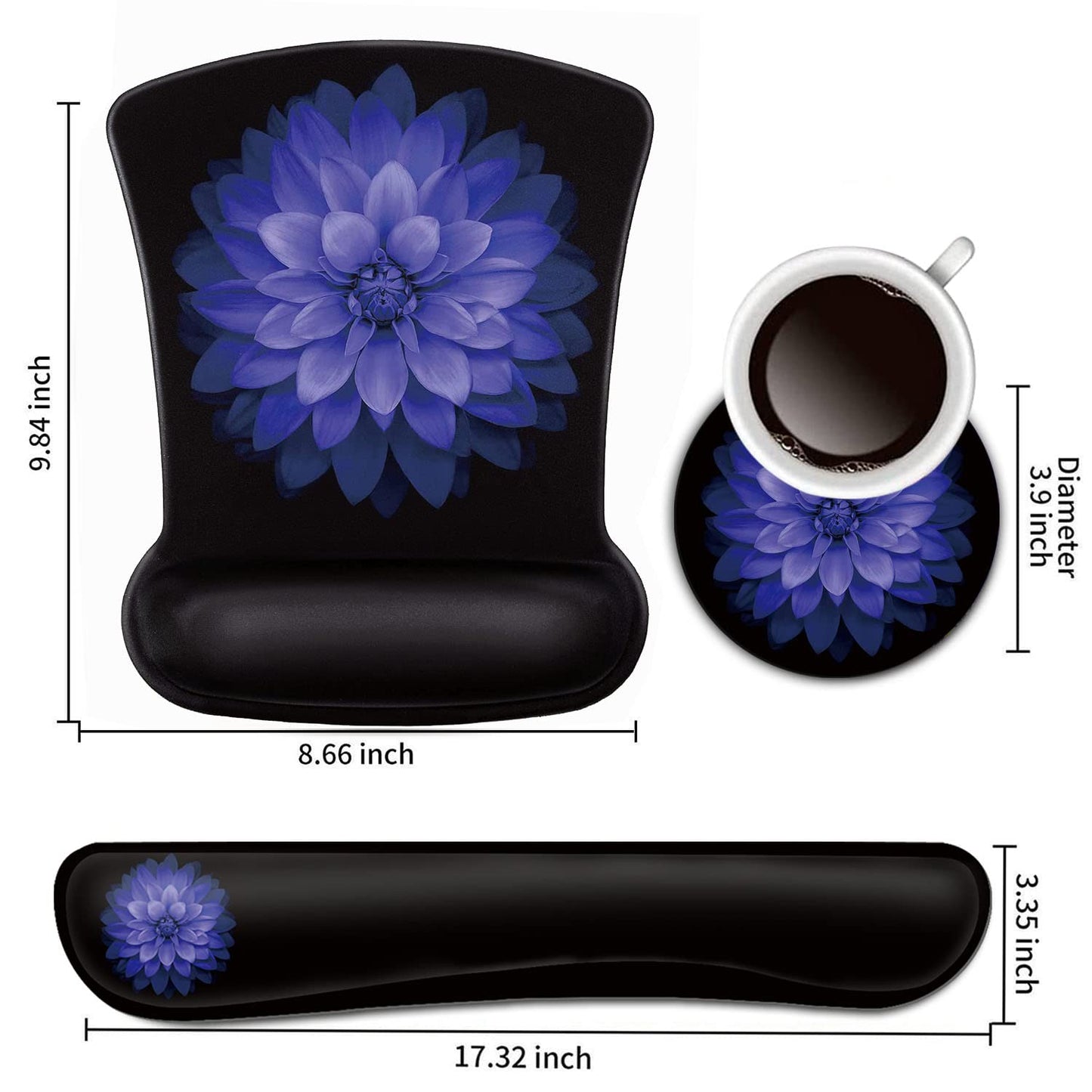Keyboard Wrist Rest and Mouse Pad Wrist Support Set,Purple Flowers Ergonomic Gel Mouse Pad,Easy