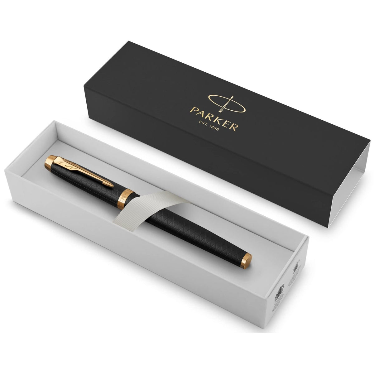 PARKER IM Fountain Pen, Premium Black, Medium Nib with Blue Ink Refill (1931653)