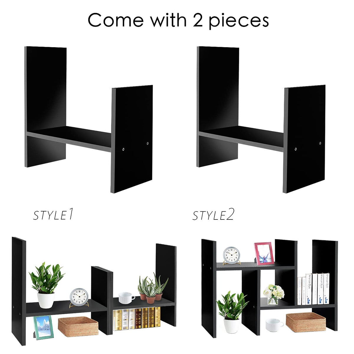 J.M.Deco Desktop Organizers and Storage for Office, Adjustable Desktop Organizer Shelf Double H