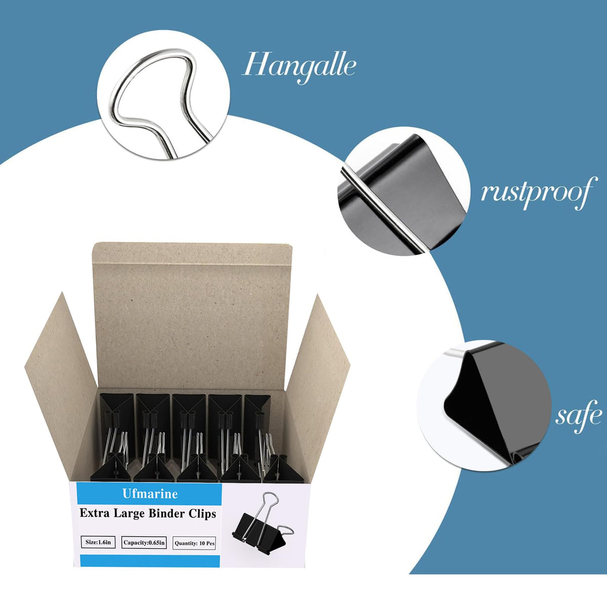 Ufmarine 40 Pcs Large Binder Clips 1.6 inch Length, Binder Clips Large for Office Supplies
