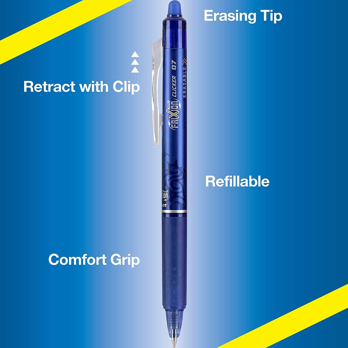 Pilot FriXion Clicker Erasable Gel Pens, Refillable, Blue Ink, 14-Pack - Smooth Writing Pens for