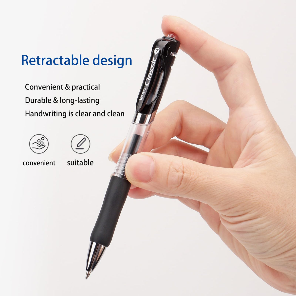 Lekreo Classic Retractable Gel Roller Pens, 0.7mm Fine Point Black Ink (Black - 36 Packs)