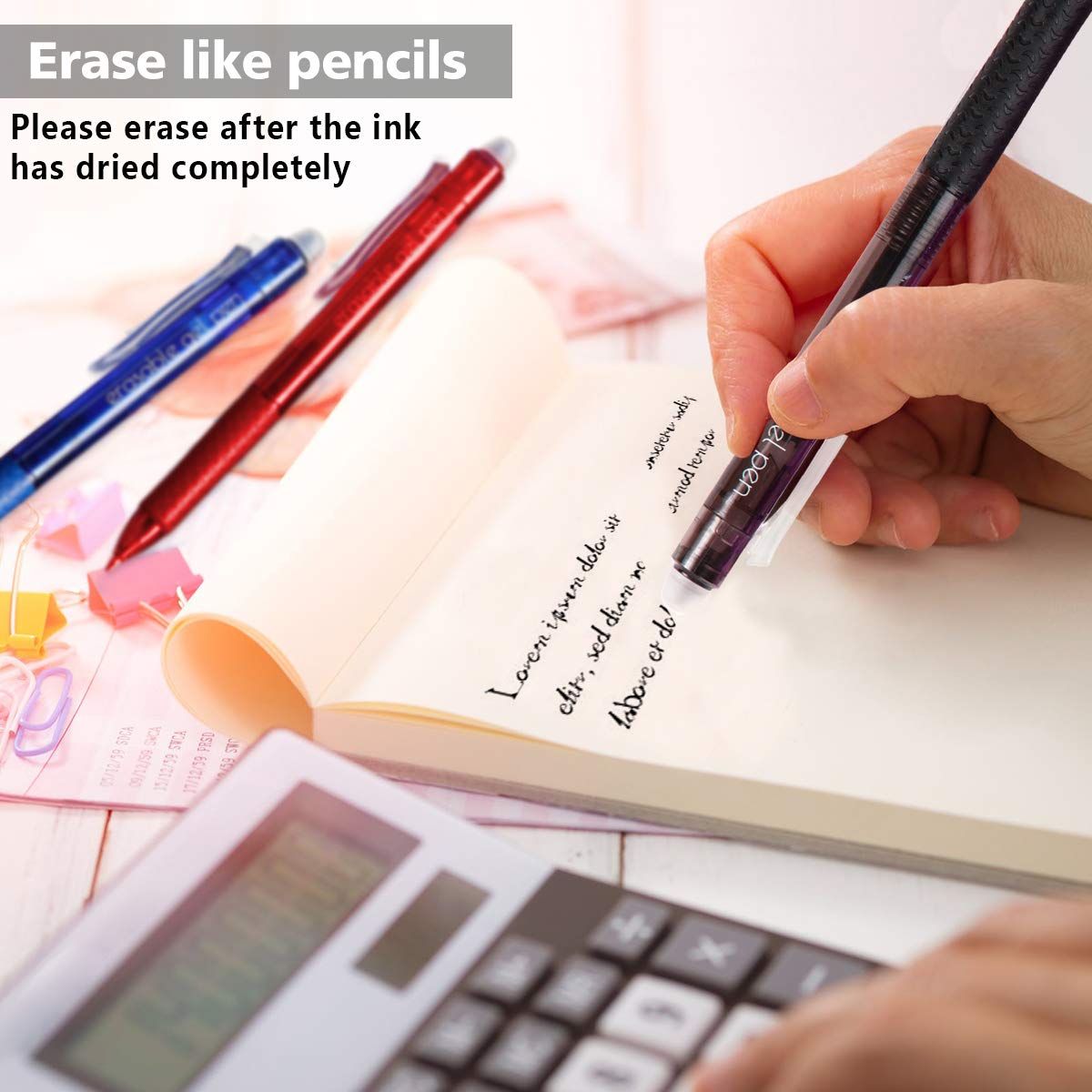 Lineon Erasable Gel Pens, 15 Pack Retractable Erasable Pens Clicker, Fine Point, Make Mistakes