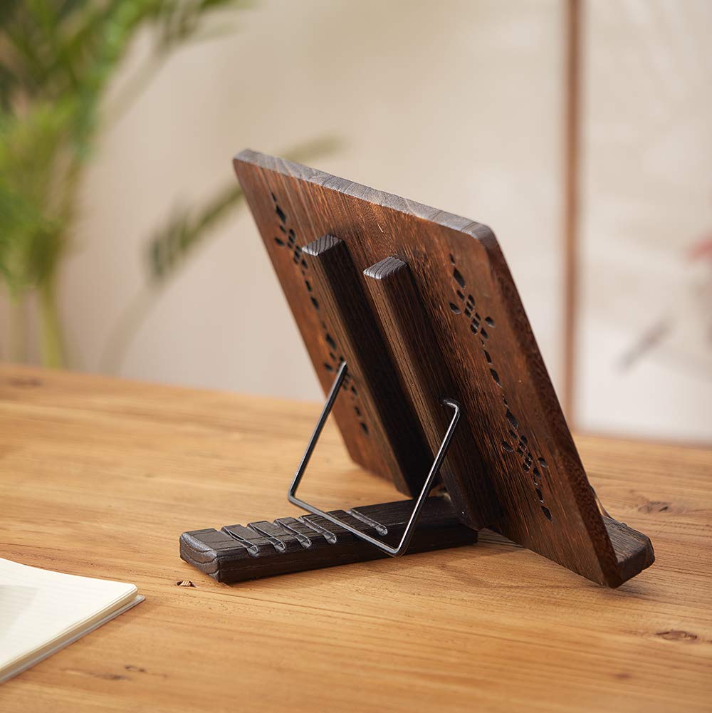 SINOBEST Book Stand with Page Clips, Foldable Reading Rest Holder, Portable Desk Bookrest