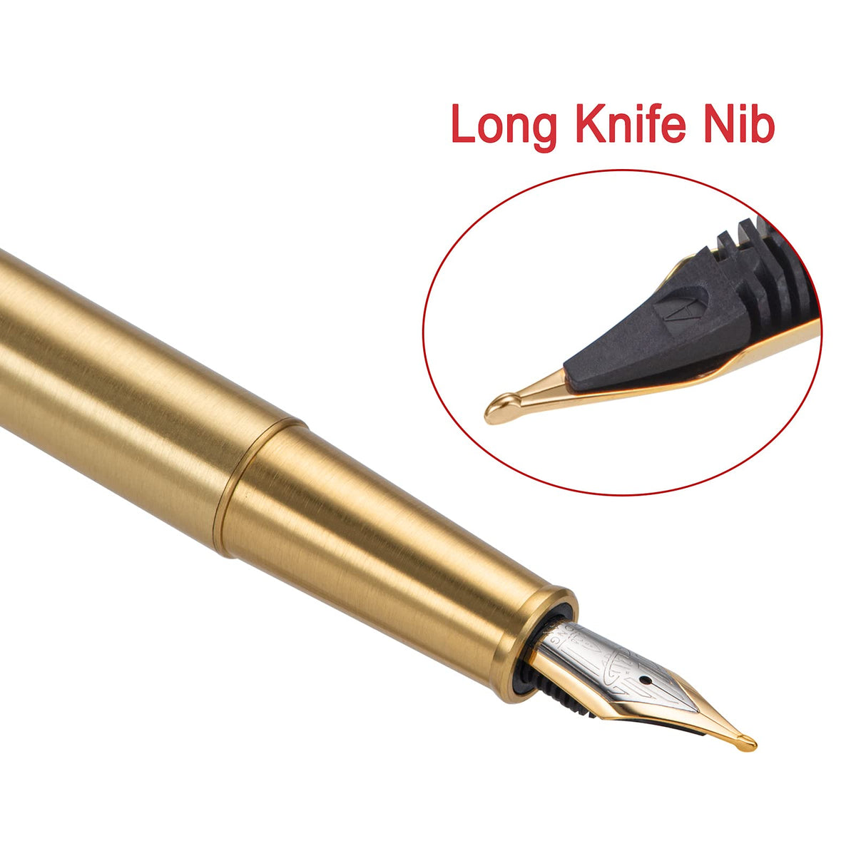 Hongdian 1861 Brass Fountain Pen Long Blade Nib, Classic Design Smooth Writing Pen with Converter