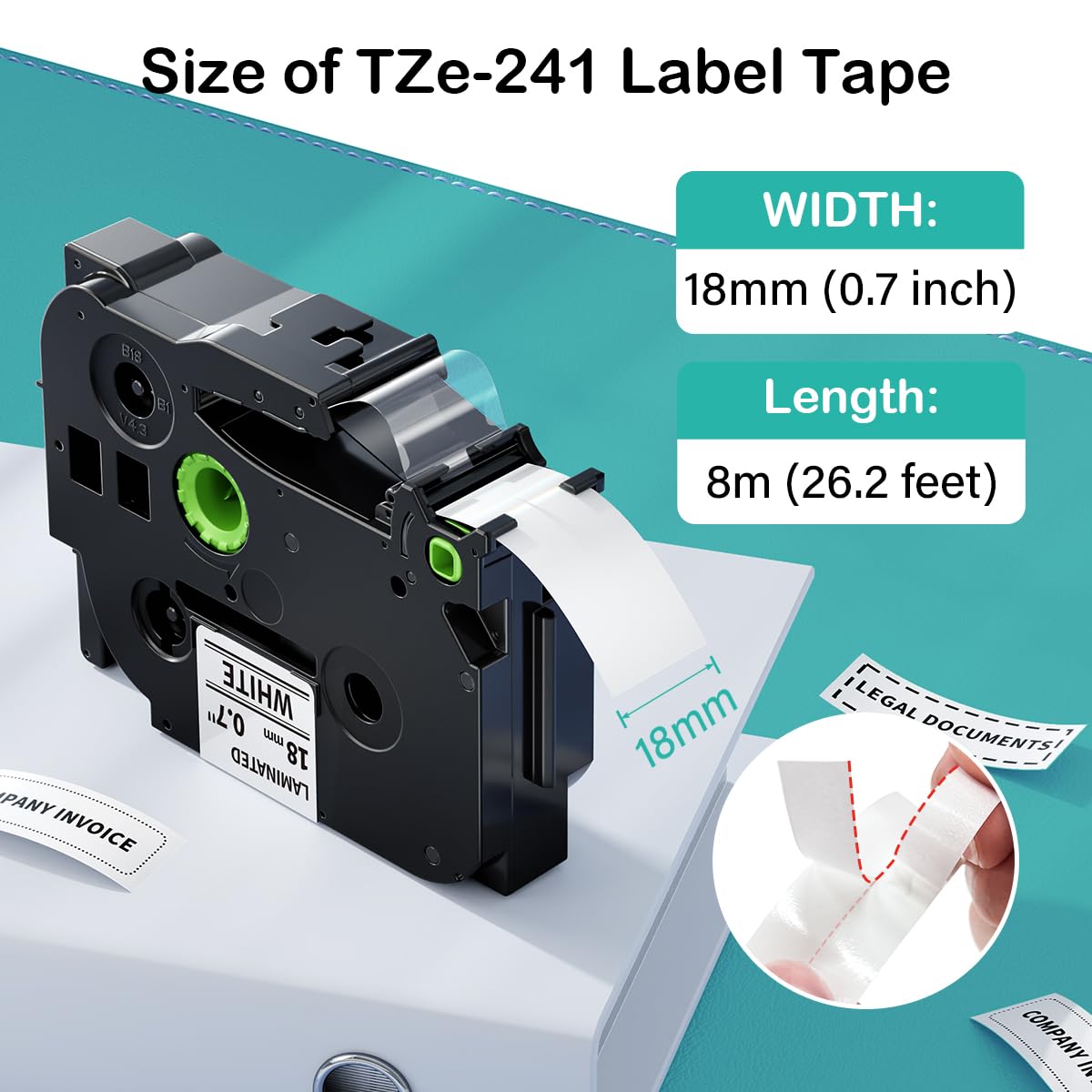 8-Pack TZe-241 TZe TZ Tape 18mm 0.7 Laminated White TZe241