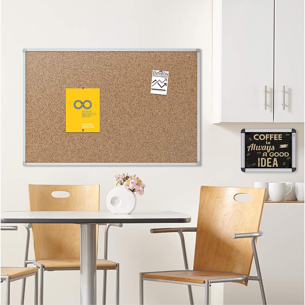 Mead Corkboard, 3' x 2' Bulletin Board, Aluminum Frame Cork Board (85361)