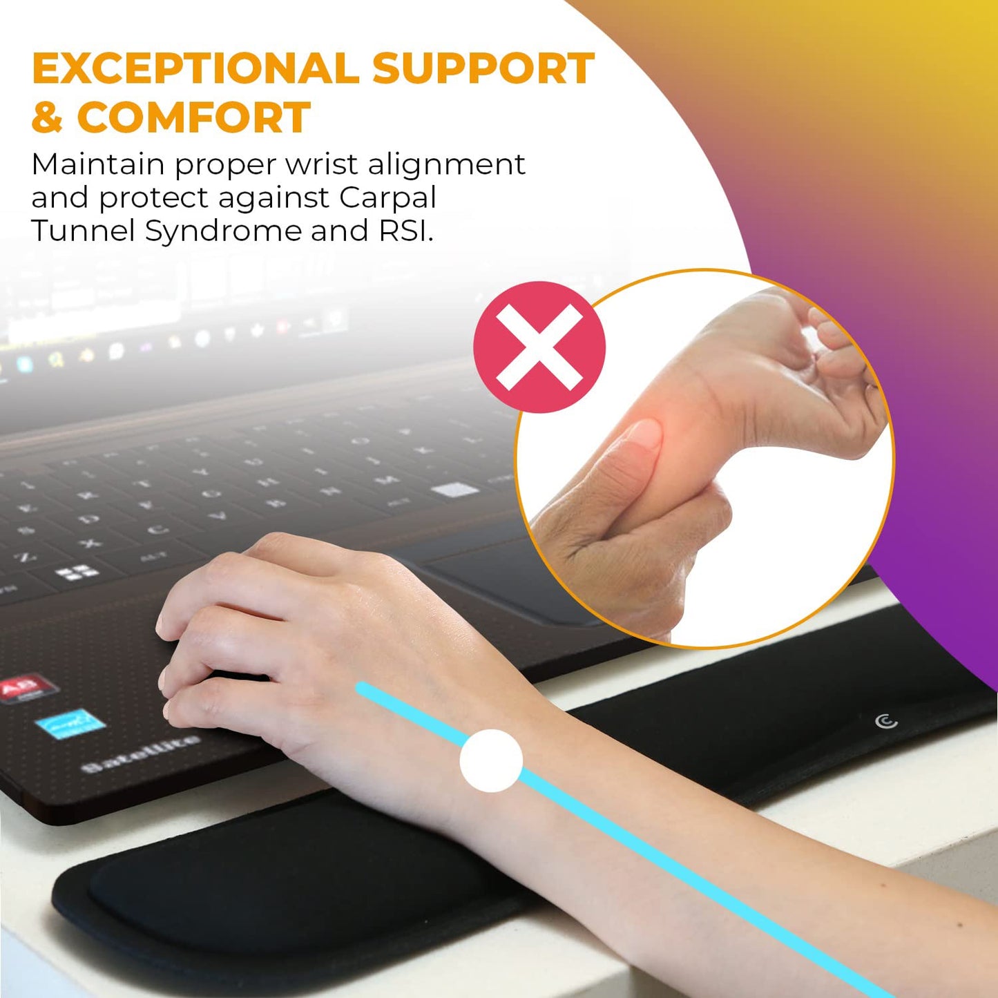 4pc Wrist Rests for Keyboard and Mouse Pad Set - Memory Foam Cushion, Black - Ergonomic Wrists Hand