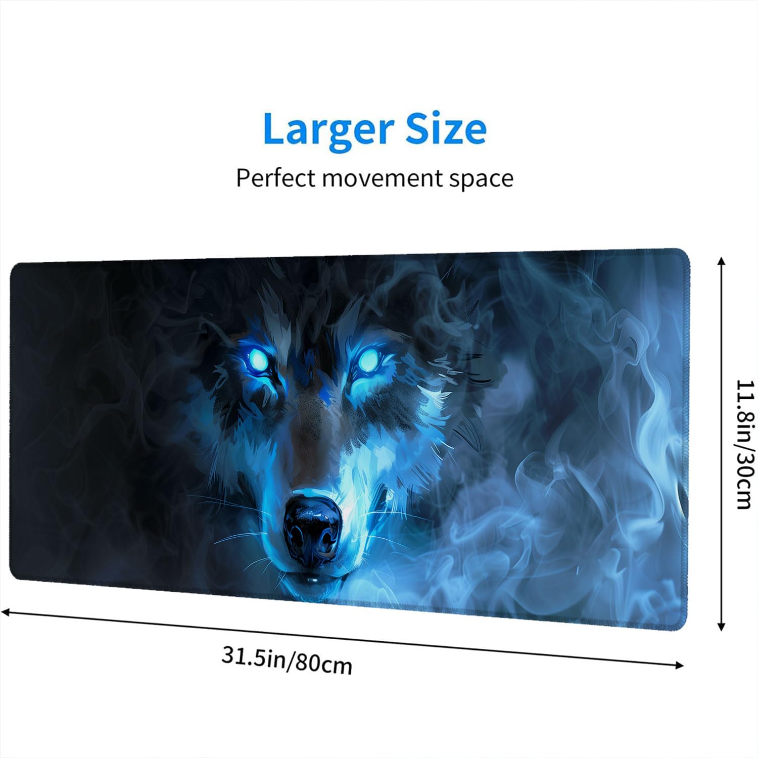 Wolf Gaming Mouse Pad Misty Wolf Blue Eye Cool Animal XL Mouse Pad Large Mousepad Extended Laptop