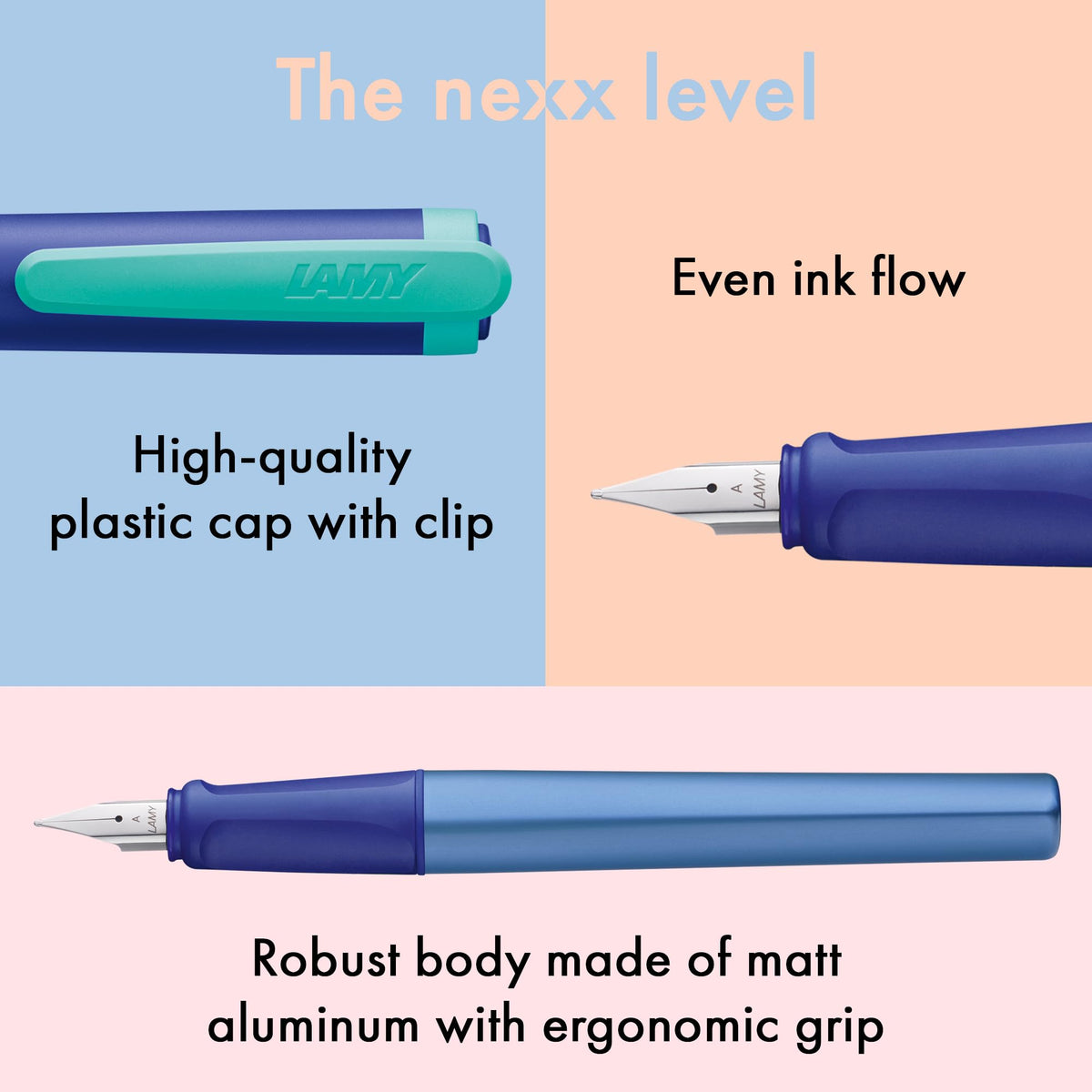LAMY nexx multiblue – Fountain Pen with slip-proof grip & polished steel nib in size A - triangular