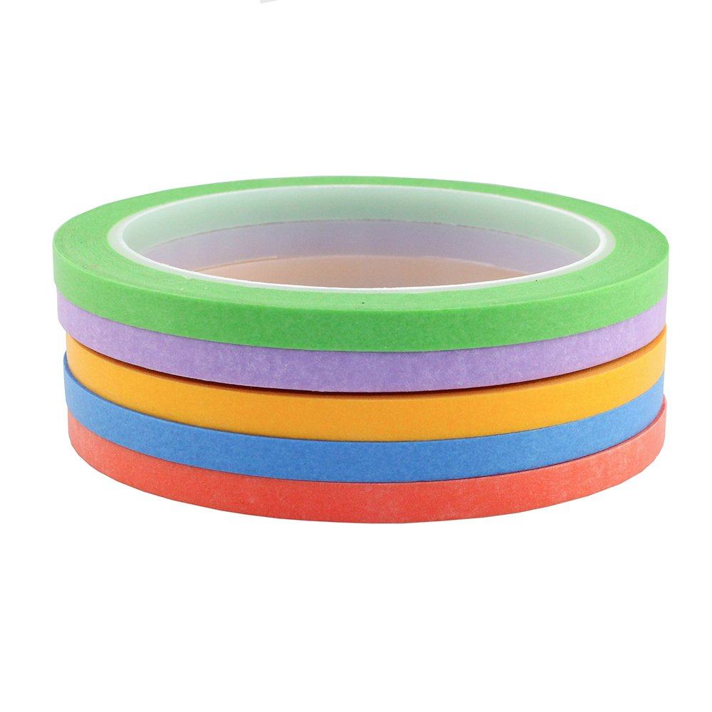 JINBING 6Rolls Washi Masking Tape for DIY Nail Arts Drawing Pattern Making 2mm 2.5mm 3mm 4mm 5mm