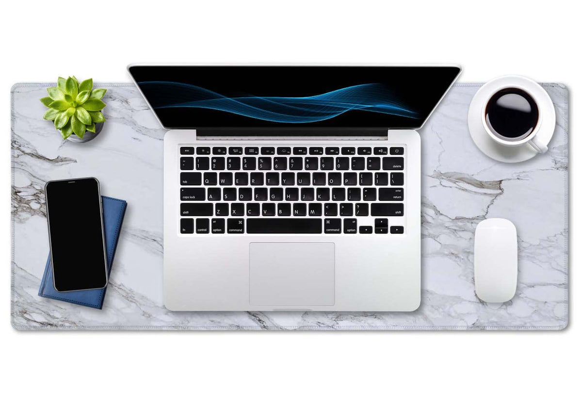SSOIU White Grey Marble Print Desk Mat, Large Mouse Pad, Full Desk XXL Extended Gaming Mouse Pad