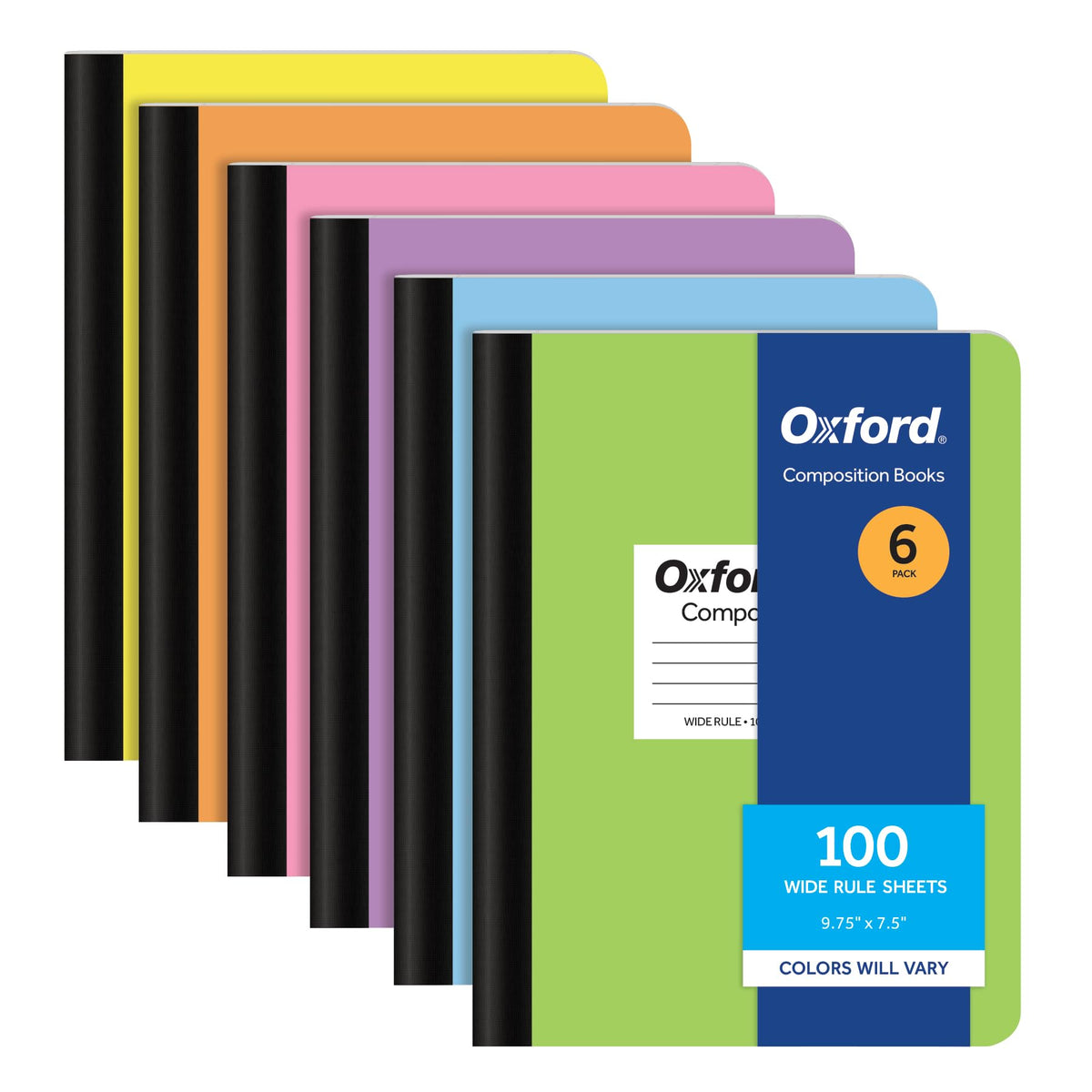 Oxford Composition Notebooks, 6 Pack, Cover Colors Vary, Wide Ruled Paper, 9-3/4 x 7-1/2 Inch