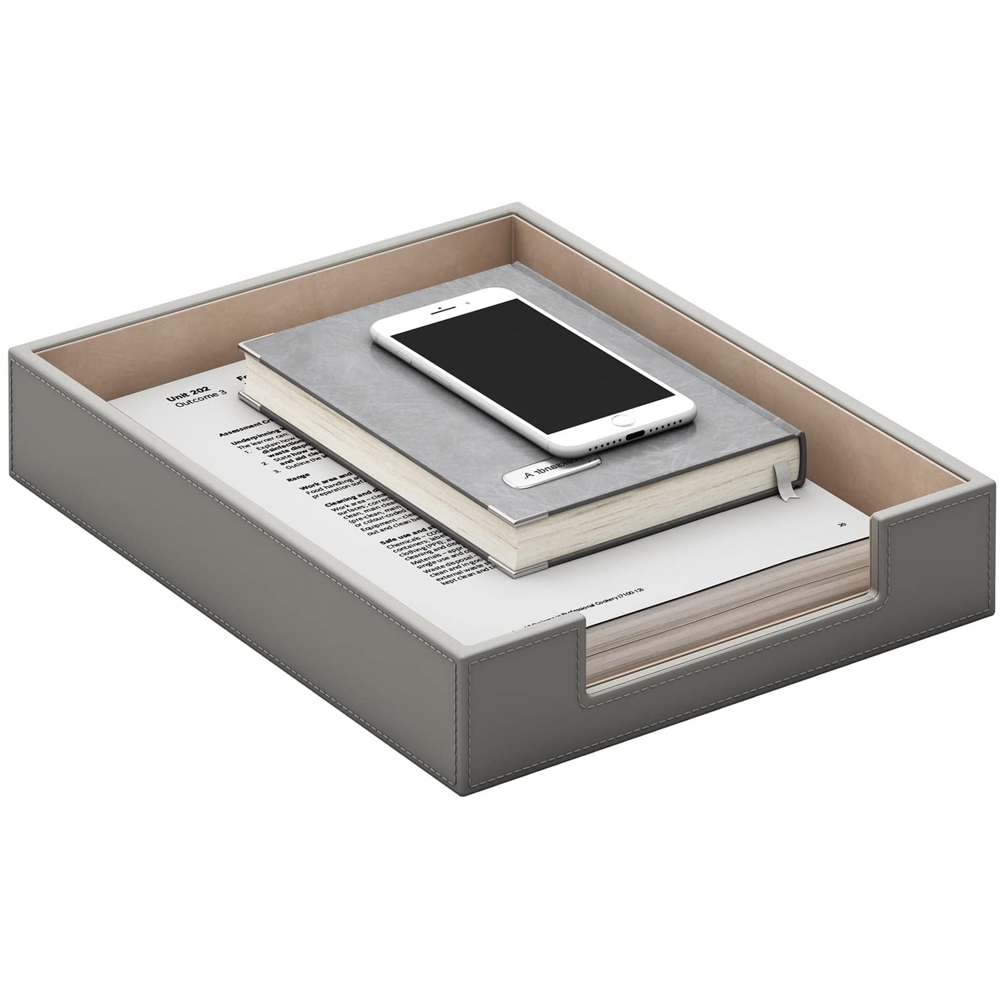 Leather Letter Tray, THIPOTEN Elegant Desk Organizer for Office Supplies, Mail, Paper, File