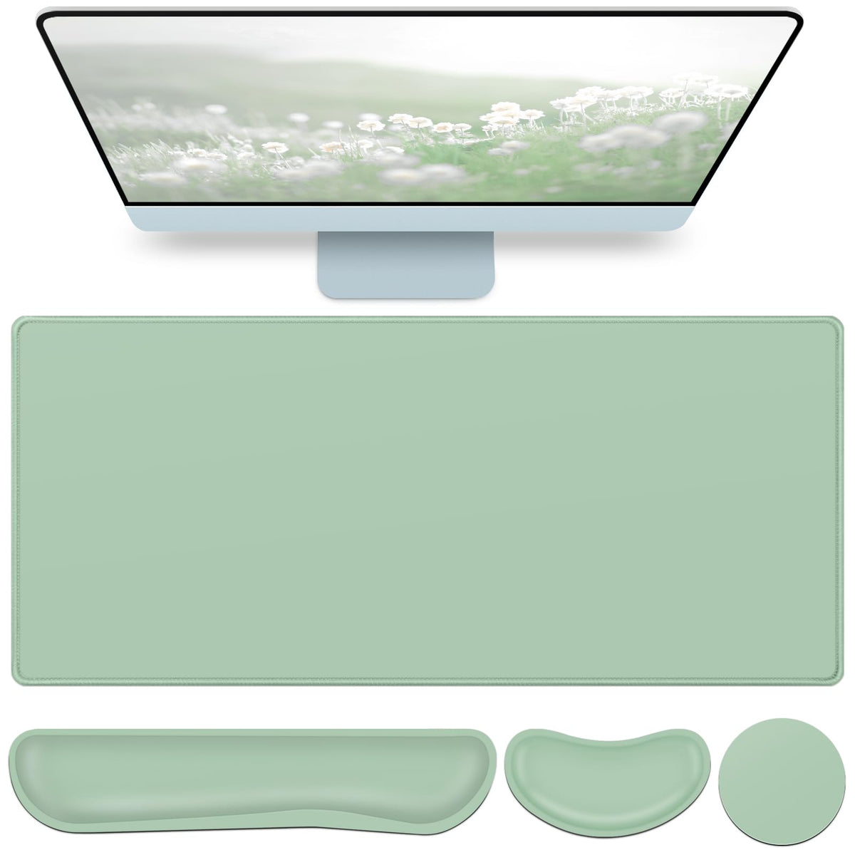 Desk Mat Green, Large Gaming Mouse Pad with Wrist Rest, 4in1 XXL