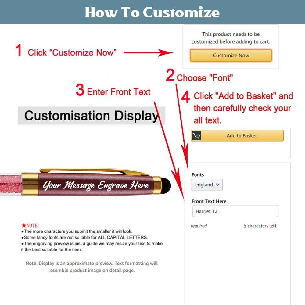 Engraved Pens Business Pen with Stylus Tip Crystal Black Ink Refills Pens