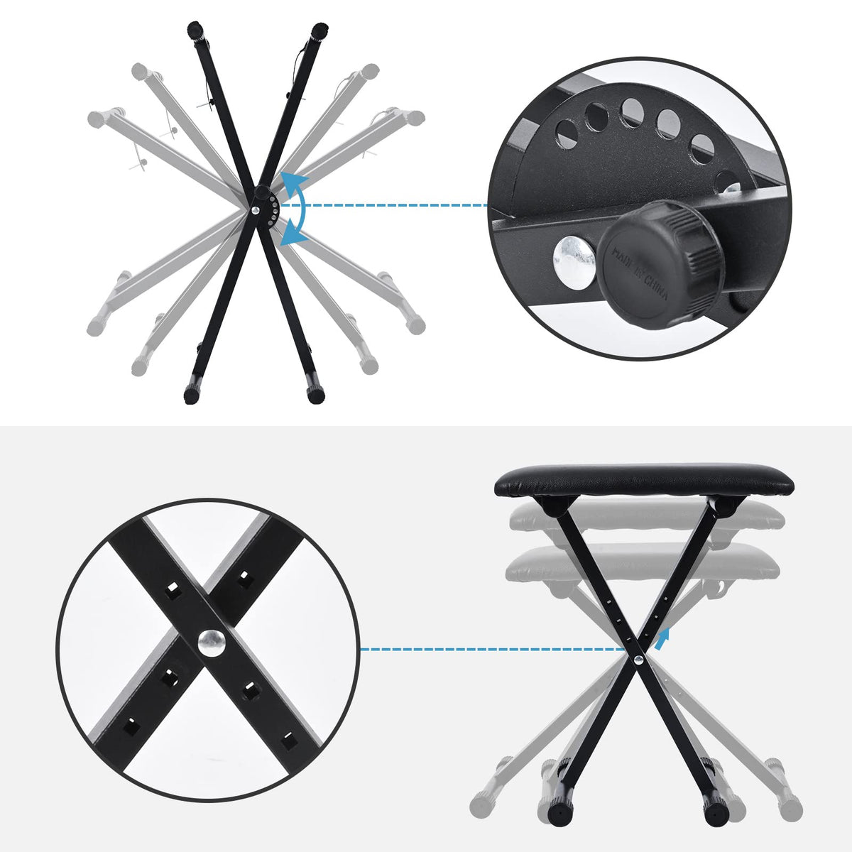Tipatyard Keyboard Stand & Bench Set, Upgrade Heavy Duty Double-X Keyboard Stand, Adjustable &
