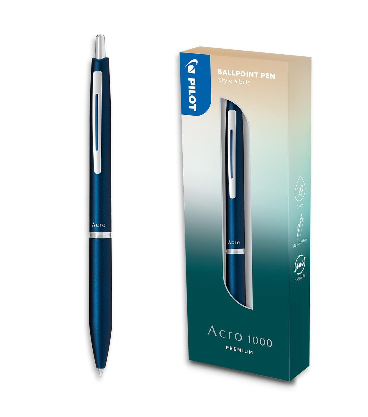 Pilot - Premium Acro 1000 Navy Blue ballpoint pen in gift box - Ultra soft ink for unparalleled