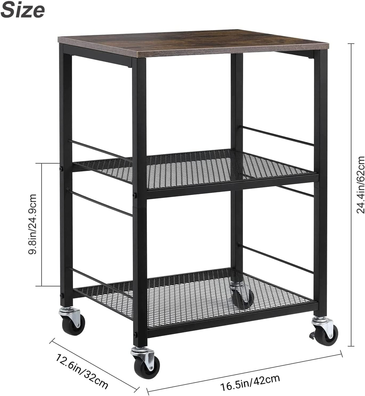 LIANTRAL 3 Tier Rolling Cart, Black Kitchen Carts on Wheels with Storage