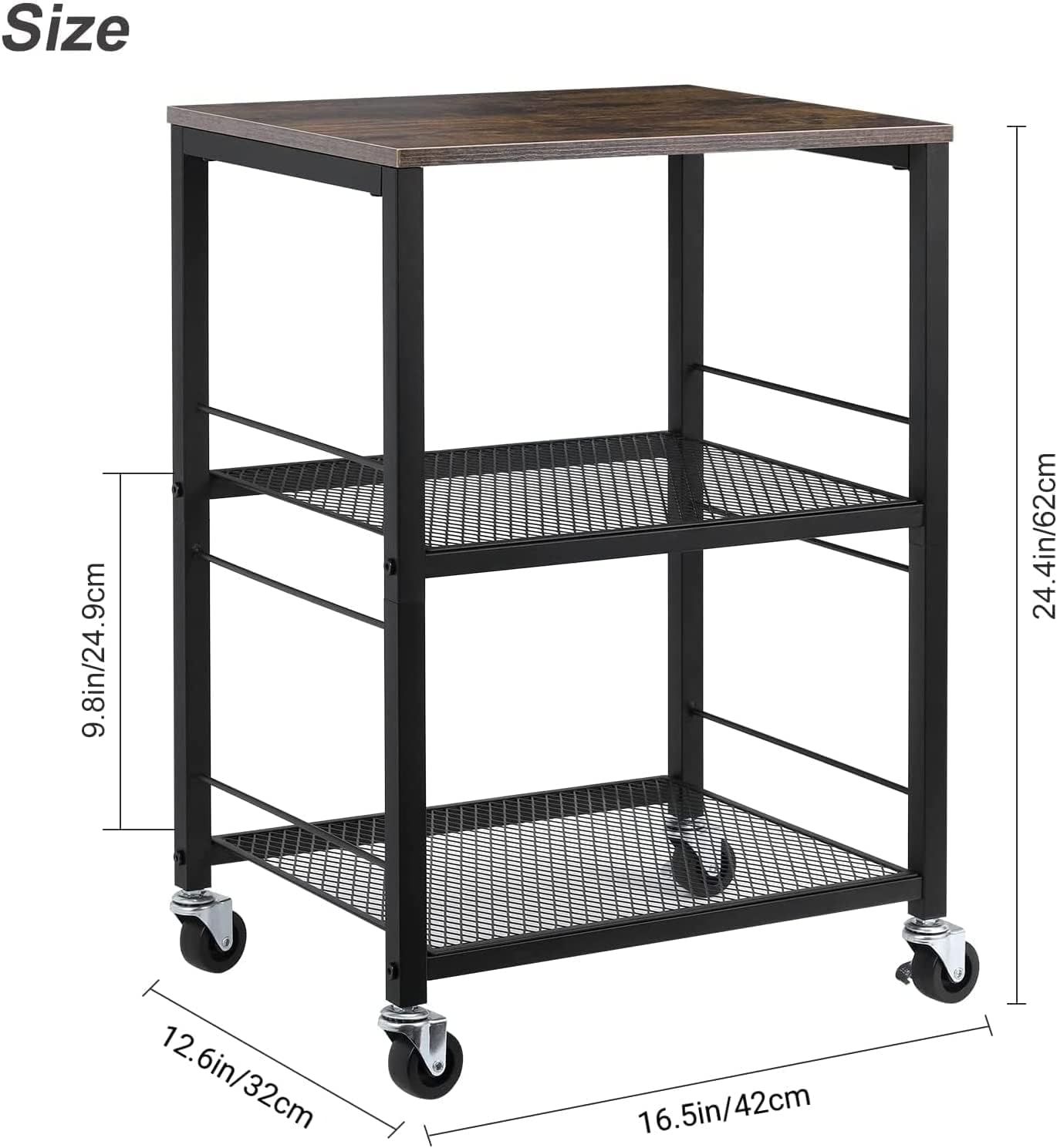 LIANTRAL 3 Tier Rolling Cart, Black Kitchen Carts on Wheels with Storage