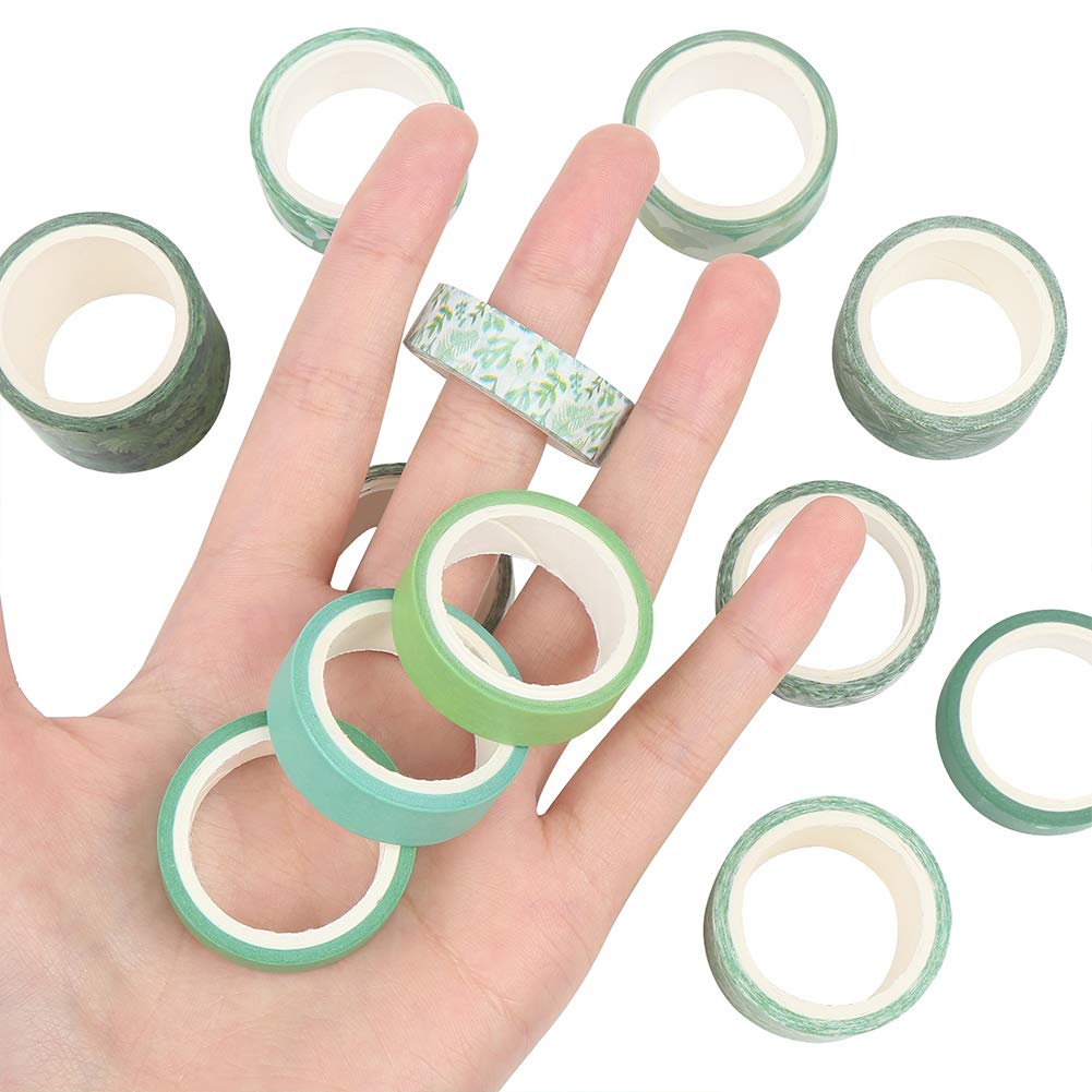 CCINEE 12 Rolls Green Washi Tape Set,Tropical Greenery Leaves Masking Tape for Bullet Journal