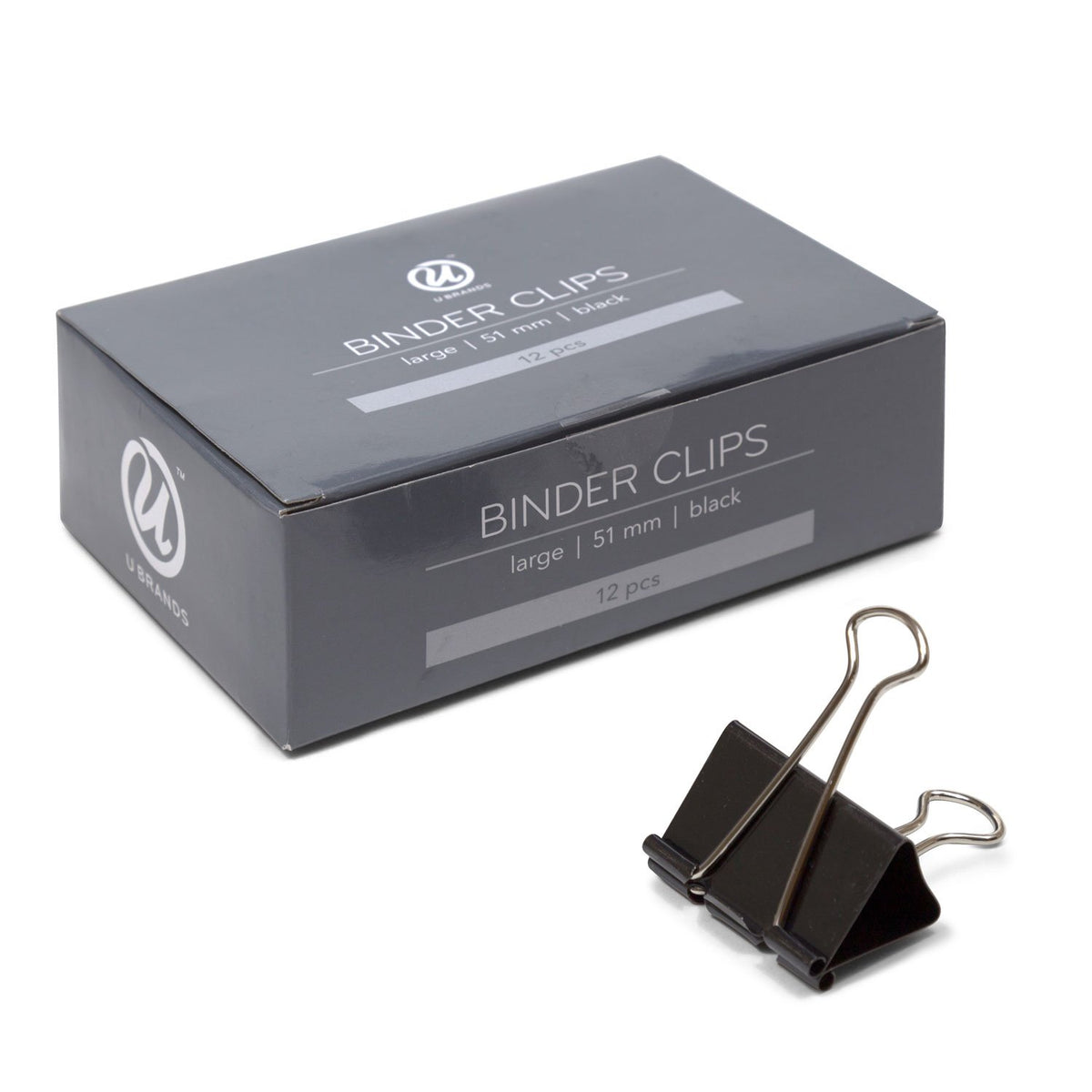 U Brands Binder Clips, Large 2-Inch Width, 1-Inch Paper Holding Capacity, Black and Silver Steel