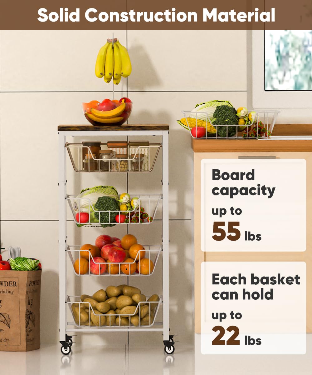 Tigerden Fruit Vegetable Storage Cart for Kitchen, 5-Tier Vegetable Stand Rack with Pull-Out Fruit
