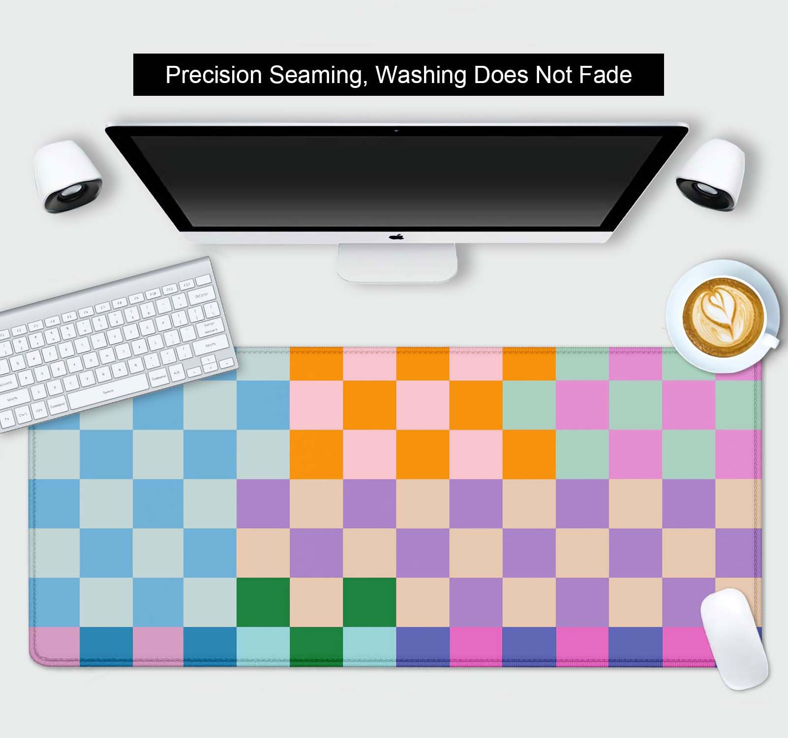 SXCKANG Colorful Checkered Desk Mat, Retro Purple Pink Blue Green XXL Large Mouse Pad, Aesthetic