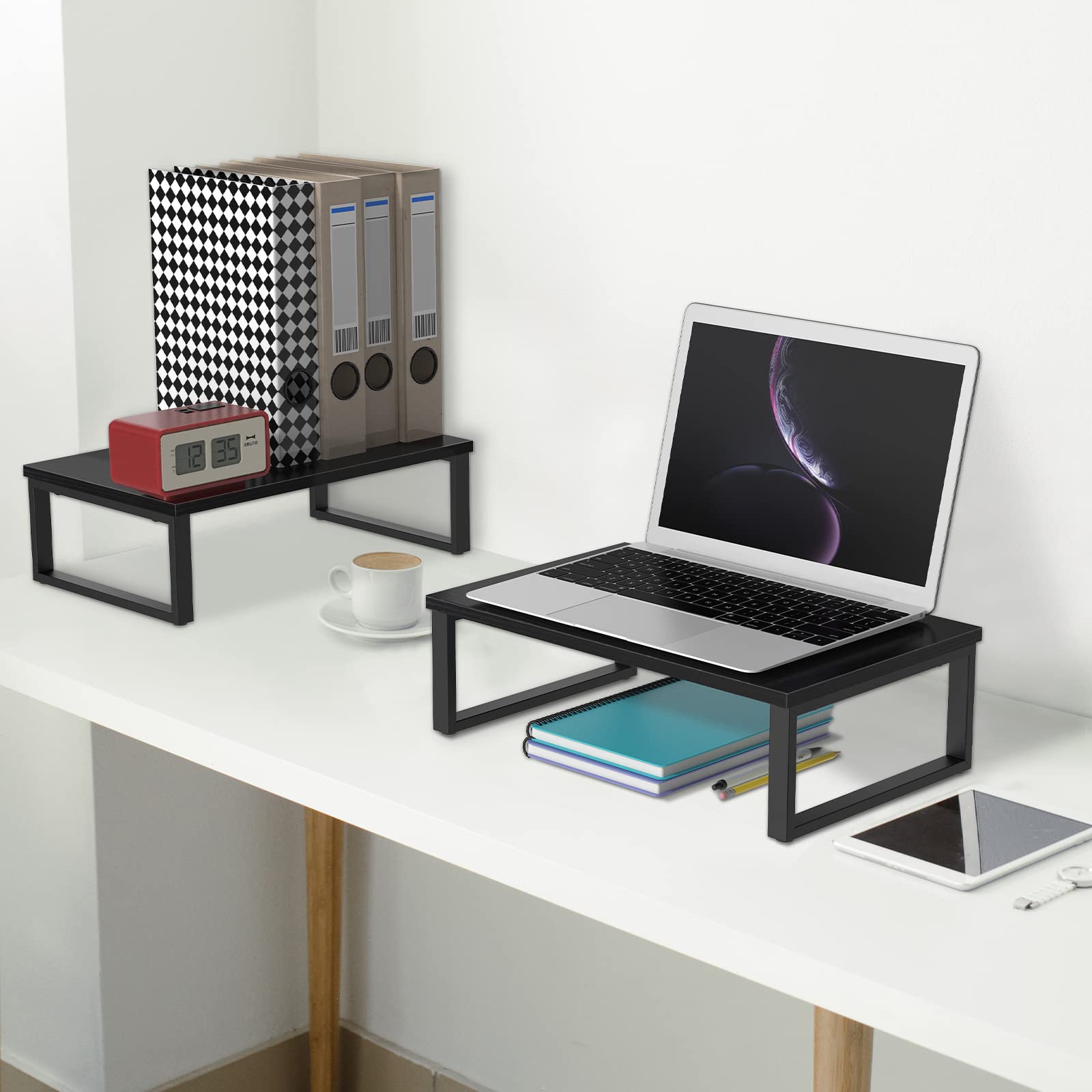 Monitor Riser 2 pack Monitor Stand for Desk Wood, Black